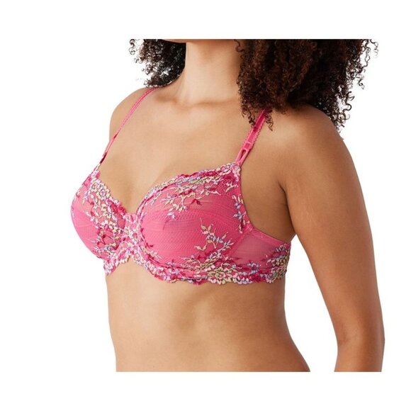 Wacoal Hot Pink Embrace Lace® Floral Lace Mid-Coverage Unlined Underwire Bra 34D - Picture 4 of 6